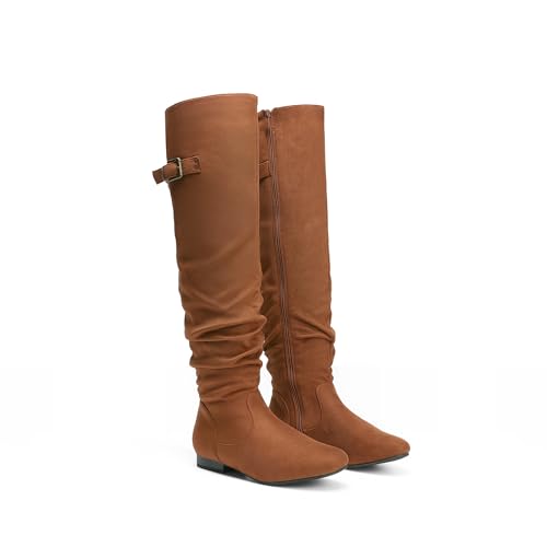 Image of DREAM PAIRS Women's Over The Knee Flats Slouch Thigh Boots | Comfortable Casual Flat Knee High Boots for Daily Walking Vacation