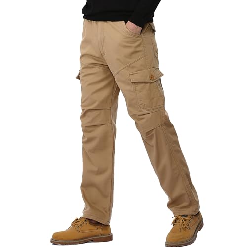 Maiyifu-GJ Men Fleece Lined Cargo Pants Winter Camo Multi Pockets Tactical Trousers Military Thermal Hiking Outdoor Pant