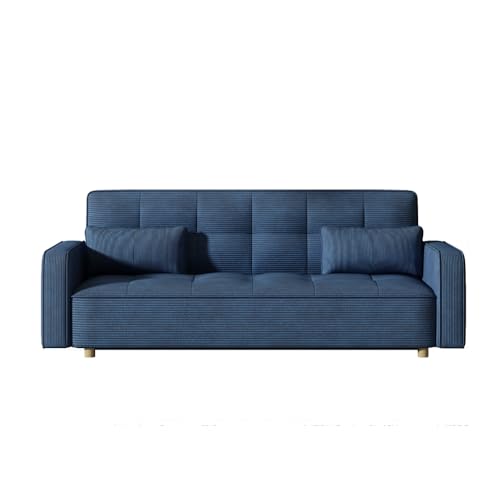 CONCEPT USINE | Canapé Scandinave Convertible 3 Places Velours Côtelé | COPENHAGUE Bleu | Canapé Droit Modulable Moderne avec Accoudoirs + 2 Coussins |...
