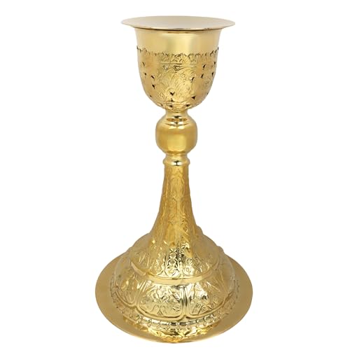 Needzo Chalice and Paten Set, High Polished Brass Communion Cup and Dish, Catholic Church Supplies, 11.75 x 7 Inches, 4.25” Diameter Plate