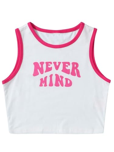 Image of SHENHE Girl's Letter Print Cropped Tank Top Sleeveless Contrast Binding Crop Tops