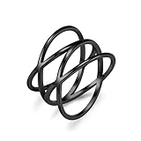 JLOVEMILY Black Stainless Steel Double X Criss Cross Statement Ring for Women Knuckle Stackable Part