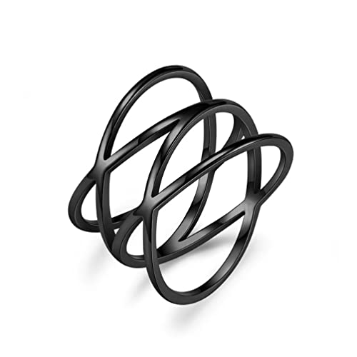 Jlovemily Black Stainless Steel Double X Criss Cross Statement Ring For Women Knuckle Stackable Party Cocktail Rings Wide Wedding Band Comfort Fit (Black, Size 10) #TOP1