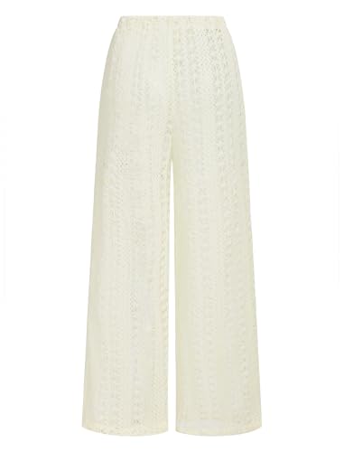 Image of ZAFUL Womens Beach Cover Up Pants Sexy Crochet Drawstring Elastic Boho Swimsuit Cover Up Long Pants Beach Wear
