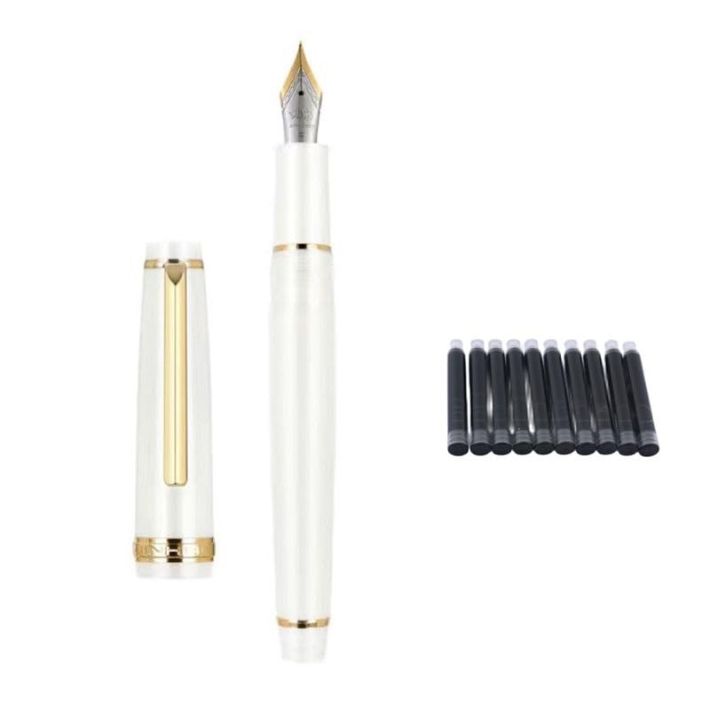 Stylo-plume transparent à piston en porcelaine blanche et plume moyenne F
