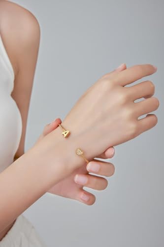 Image of VQYSKO Heart Initial Cuff Bracelets for Woman-CZ Stainless Steel Adjustable Open Bracelet Woman Jewellery,Birthday Gifts for Woman