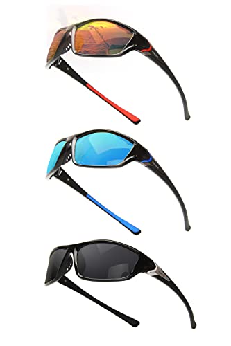 RTBOFY Mens Polarized Sports Sunglasses for Women Driving Fishing Cycling Shades UV Protection(Mirrored Red+Mirrored Blue+All Black)