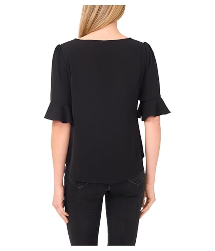 CeCe Women's Ruffle Cuff Split Tie Neck Top2