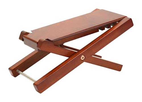 Spiretro Premium Mahogany Wooden Guitar Foot Stool - 4-Position Adjustable Height, Foldable Design with Carry Pouch - Solid Brown Guitar Footrest for Comfortable Long Playing Sessions