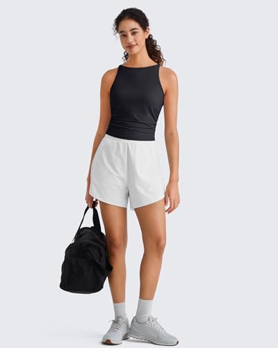 Image of G4Free Skimetic Workout Tank Tops for Women Side Ruched Sleeveless High Neck Crop Top Summer Athletic Gym Shirts