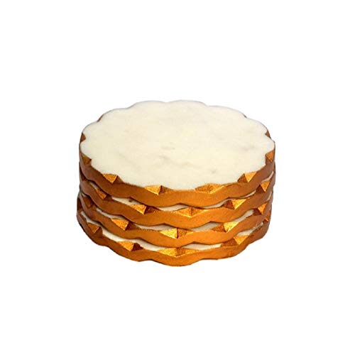 Kaizen Casa Marble Gold Edged Coasters  Handcrafted White Marble Coasters with Gold Finish on Edges for your Drinks Beverages WineBar Glasses Set of 4