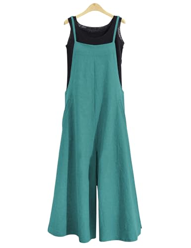 Image of YESNO Women Casual Loose Long Bib Pants Wide Leg Jumpsuits Baggy Cotton Rompers Overalls with Pockets PZZTYP2