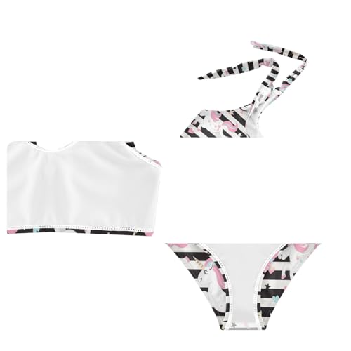 Wusikd Cute Unicorns Girls Swimsuits Two Piece Black White Stripes Swimwear Bikini Set for for Girls Size 3T4