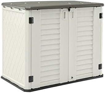 HOMSPARK Storage Shed Weather Resistance, Multi-Purpose Outdoor Storage Cabinet for Backyards and Patios, 27 Cu.ft Capacity Horizontal Storage Shed for Bike, Lawnmower, Trash Cans, Patio Accessories