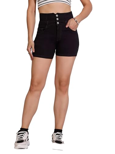 Image of Dolce Crudo Women's Relaxed Fit Mid-Rise Denim Shorts with Adjustable Waist & Frayed Hem