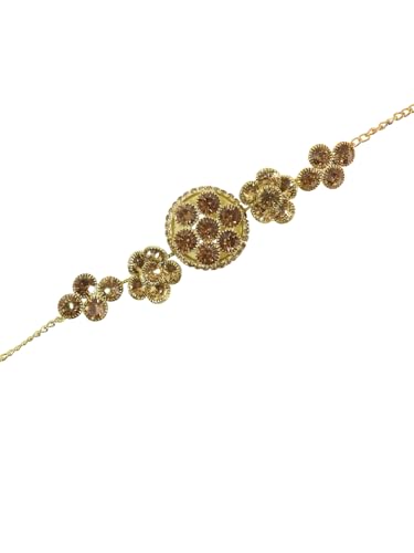 Image of ZULKA Gold Rakhi Bracelet For Brother Boys Men Raksha Bandhan Gift | Designer Diamond Rakhi for Bhaiya, Bhai, Bhabhi Unisex Adult | Metal Chain Bracelets For Rakhi Gift Set (Pack of 1)