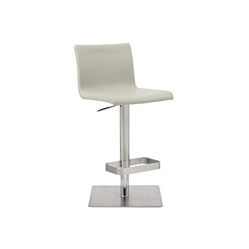 Taburete Bar Watson Altura Ajustable Gris Claro Cuero Sintético Base Cuadrada de Acero Inoxidable con Reposapiés Rectangular Diseño Elegante y Cómodo miniatura 1
