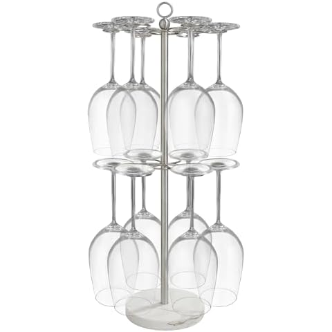 GZILA Countertop Wine Glass Holder Large, Free Standing Marble Base Tabletop Stemware Rack with 12 Holders Heavy Duty Cocktail Glass Tree Stand, SUS304 Stainless Steel Cover
