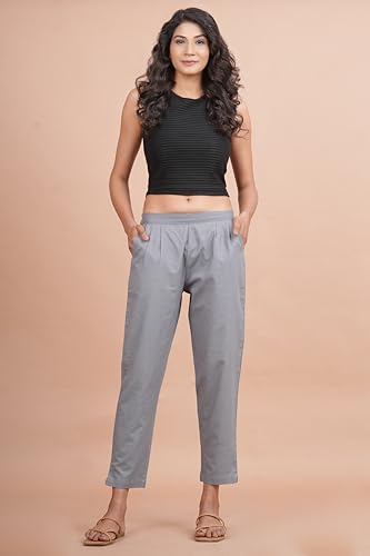Image of Women's Cotton Ankle Fit Trouser Pants for Women & Girls | Women Regular Fit with Two Pocket Trouser for Office School Formal Casual Daily Use