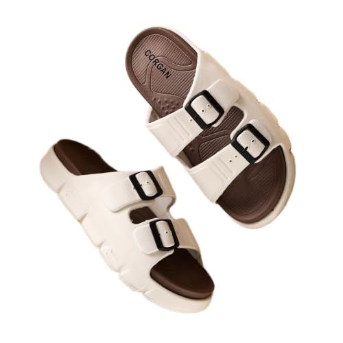 Image of CORGAN Slippers VENTO104-BROWN-WHITE 6 Slip-On Footwear | Soft Cushioned Sole | Anti-Skid Indoor & Outdoor Casual Sandals | BROWN-WHITE 6