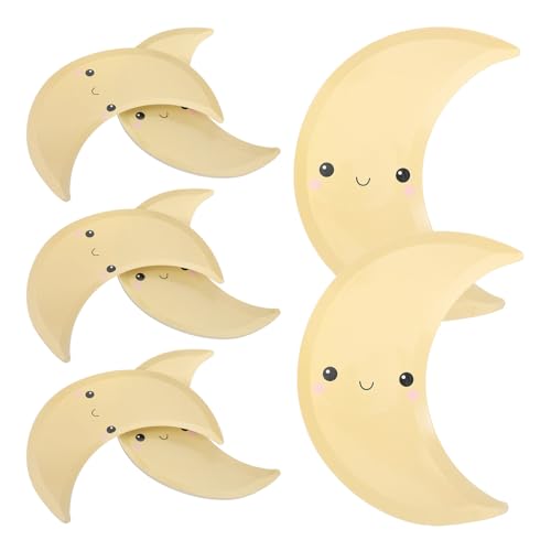 LIFKOME Platos de Papel Desechables Forma de Luna Creciente, Color Amarillo Diseño de Ojos de Frijol, 8 Unidades, Ideales para Fiestas Infantiles, Cumpleaños y Decoraciones Temáticas