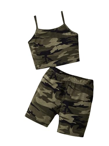 Image of WDIRARA Girl's Two Piece Outfits Camo Print Sleeveless Cami Top and Skinny Shorts Set