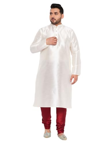 Image of Vastramay Plus Men's White Silk Blend Kurta Pyjama Set VPLUSMKWH001nPBL 44 | Independence Day