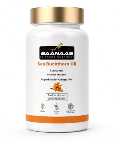 LIPOSOMAL Sea Buckthorn Oil Capsules 30 000mg | 180 Count | High Strength Vegan Supplement | Source of Omega 7 Essential Fatty Acids | No Artificial Preservatives | by Baanaas