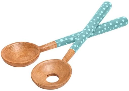 Dexam 16050477 Sintra Mango Wood Spotted Salad Servers-Duck Egg