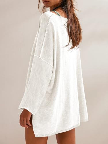 Tankaneo Womens Long Sleeve Shirts Oversized Lightweight Sweaters Crewneck Side Slit Hem Casual Blouse Tunic Tops2