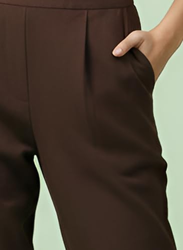Image of Yash Gallery Women's Regular Fit Mid Rise Solid Lycra Trouser Regular Pants