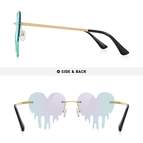 Melting Heart Sunglasses for Men/Women Rimless Irregular Party Sun Glasses Metal Lens Halloween Colorful Glasses4