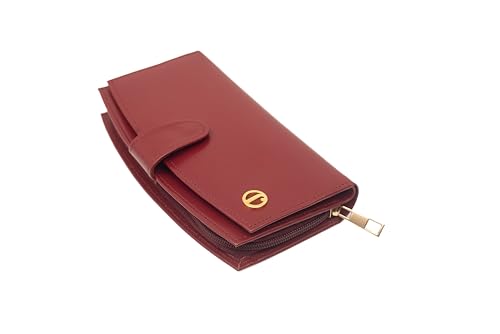 Jafferjee & Co. Genuine Leather wallets for women – Stylish Trifold Wallet Organizer with 7 Card Slots & 1 ID Windows, Large Capacity Ladies Leather wallet – Durham Red