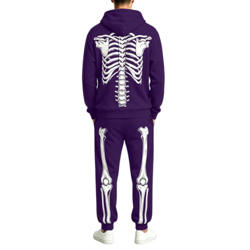 Conjunto de 2 piezas para hombre con esqueleto estampado: ropa de fiesta cómoda y pantalones largos 2