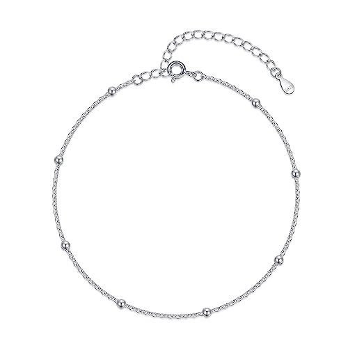Loutade Bracelet de cheville en argent sterling 925 pour femme - Réglable - En argent 925 - Avec perle/étoiles - Été pieds nus - Plage - Argent, 28...