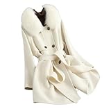 Chaqueta de alpaca de doble cara para mujer, abrigo de invierno con cuello de piel, abrigo largo suelto de lana de imitación, Crema-Blanco, XL