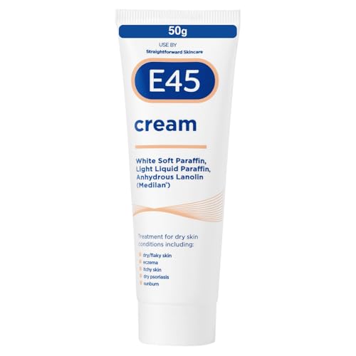 E45 Cream 50 g – Moisturiser for Dry Skin and Sensitive Skin - Emollient Body Cream to Soothe Dry and Irritated Skin - Itchy Skin, Eczema Cream - Perfume-Free Face Cream and Non-Greasy Hand Cream