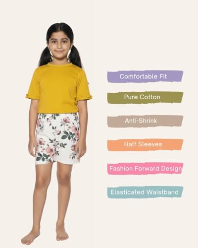 Image of Girls Premium Cotton Printed T-Shirt & Shorts Set | Summer Wear Comfortable Loungewear Clothing Set | Girls Co-Ord Set | Casual Half Sleeve Printed Top & Bottom Set