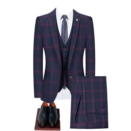 Suit Pants Vest 3-Piece Suit Men's Business Casual 3-Piece Plaid Suit Jacket Pants Vest