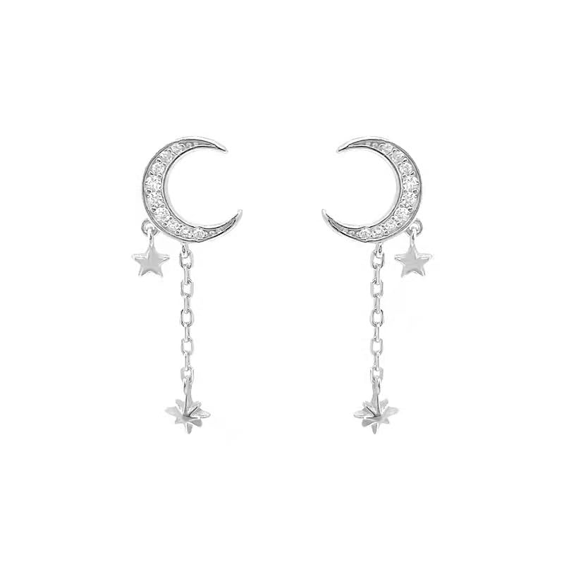 Moon And Star Earrings for Women Sterling Silver Post Stud Earring Hypoallergenic Dangle Earrings With Star Drop Women Gifts2