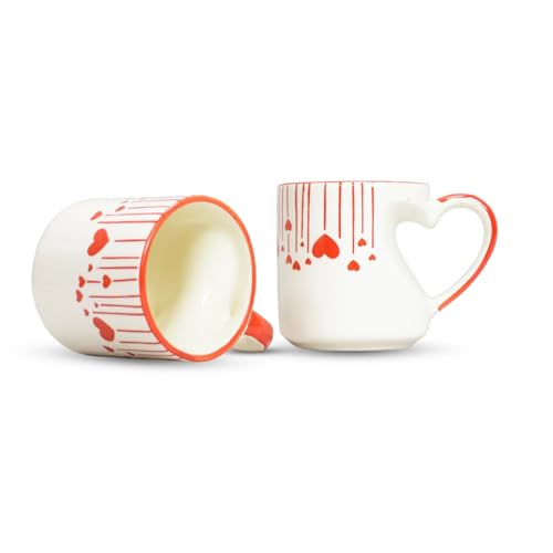 Image of Saras Aajeevika 2 Pc Handmade Ceramic Coffee - 300ml Heart Shape Gift Set Tea /Milk Mug Cup Set for Kitchen Glossy Finish Kids Glass Drinkware -Mircowave & Dishwasher Safe Ideal for Daily Use & Gifting