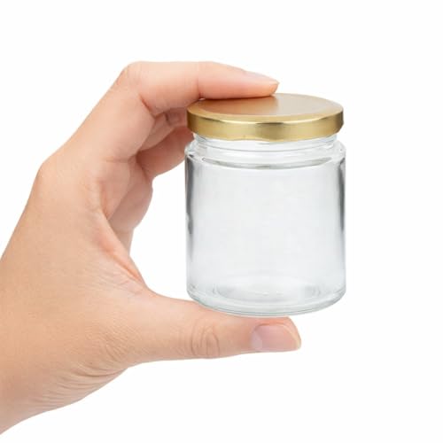 Image of AFAST Clear Glass Storage Jars with Gold Lid - 100 ml, Pack of 8, Airtight Small Containers for Spice, Masala, Pickle, Dry Fruits, Snacks, Multipurpose Kitchen Food Storage Jar,