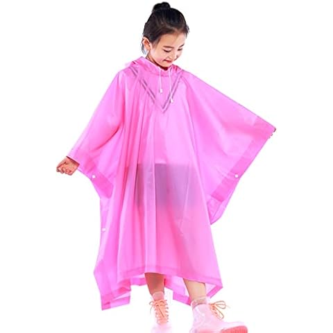 Kids Waterproof Rain Poncho, Reusable EVA Kids Raincoat with Hood and Buttons for Girls Boys, Lightweight Clear Rainwear Children Rain Cape for School Outdoor Hiking Cycling Camping Travel (Rose Red) Cover