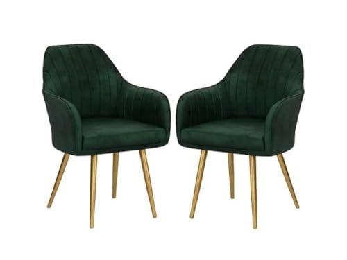 Image of Accent Chairs for Living Room | Modern Armchair in Velvet Fabric with Golden Legs | Pack of 1 Chair for Home, Office, Restaurent, Cafe (Green)