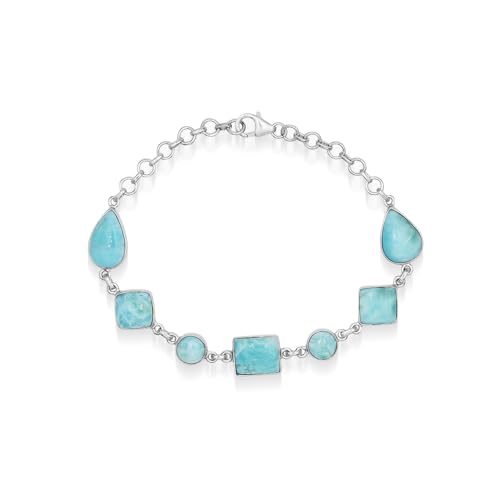 Larimar bracelet bleu ajustable, le cadeau idéal en pierres naturelles et rhodium