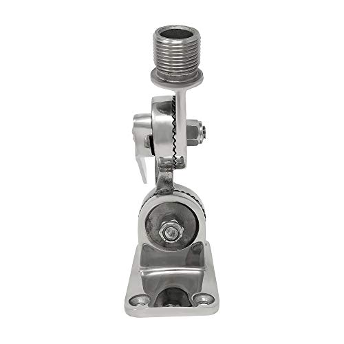 Image of Fishmaster Boat Ratchet Mount Antenna Base for GPS, FM, AM, UHF, VHF - 1 inch-14 inch Male Threads, Dual Axis Adjustment, Marine Grade Stainless Steel
