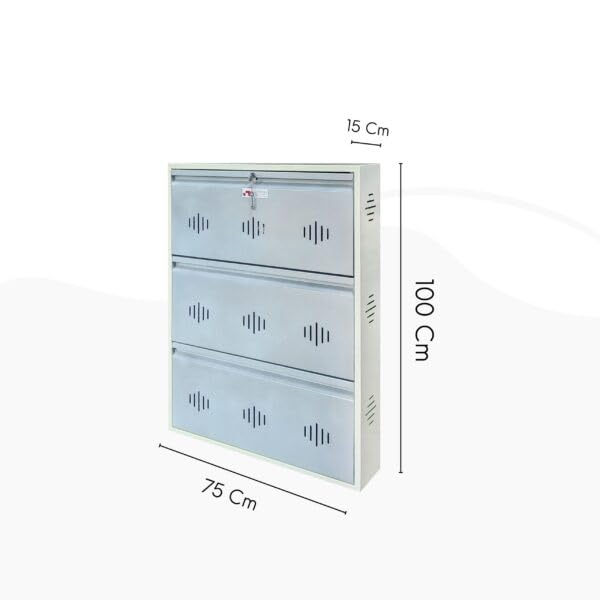 Image of StayHappy 3 Door Metal Shoe Rack with Powder Coating | Chappal Rack for Home | Durable Footwear Rack (Silver)