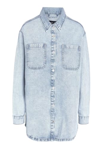 Noisy may Damen Jeansjacke Oversize Denim Übergangsjacke Dropped Shoulder Shacket Bleached Design Farben:Hellblau Größe:M