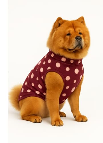 Image of The Pets Company Dog Winter Coat Jacket, Clothes, Windproof, Light Weight, Washable, Ultra Warm Thick Fleece Lined Dog Vest for Cold Weather Protection, (Polka Maroon Cherry, Large - 24 Inch)