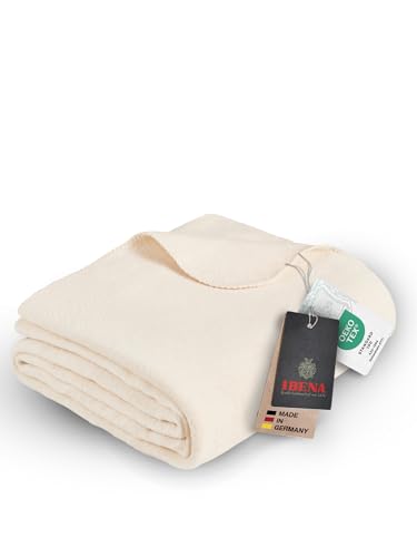 Ibena Malaga Bio Wolldecke 150x200 cm – 100% Baumwolle, Made in Germany, Baumwolldecke wollweiß